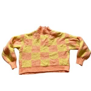 My Michelle mock neck long sleeve orange and white top